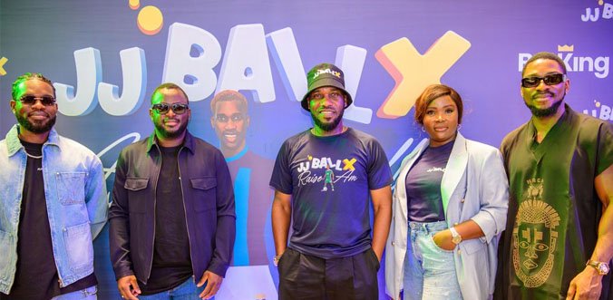 jj okocha L:R: Brand Influencer, BetKing, Broda Shaggi; Managing Director, BetKing, Gossy Ukanwoke; Brand Ambassador, BetKing, Jay Jay Okocha; Head of Marketing, BetKing, Nengi Akinola and Brand Influencer, BetKing, Tobi Bakre at the official launch of JJ BallX in partnership with Jay Jay Okocha, announced at a press conference on May 6, 2025.