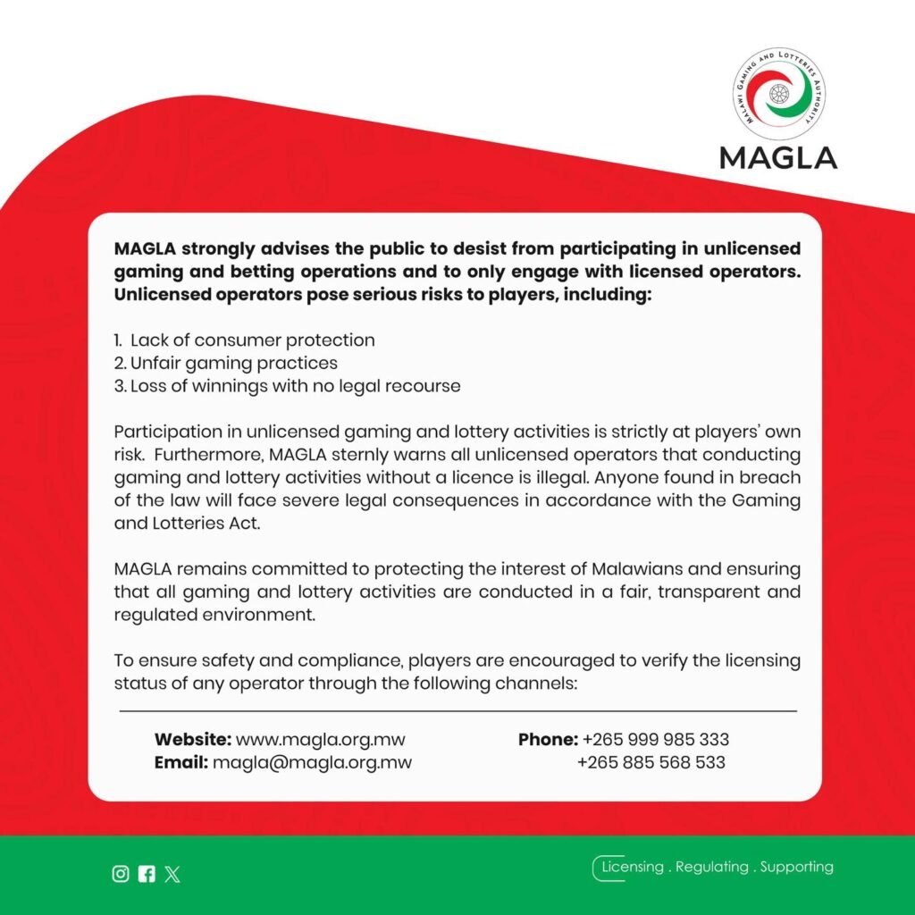 MAGLA List Licensed Gambling Businesses Operating in Malawi