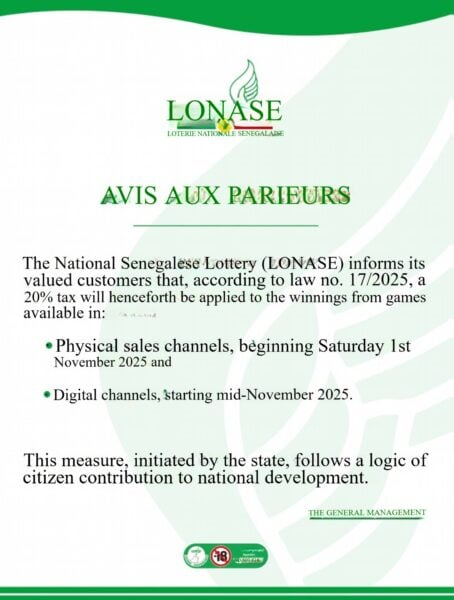 Senegal LONASE introduces mandatory 20% Tax.