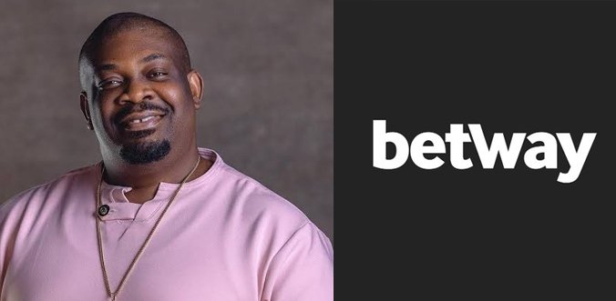 Smiling man in a pink shirt beside the Betway logo on a dark background, split layout