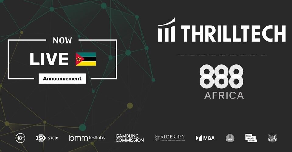 Promotional banner announcing a live event by Thrilltech and 888 Africa, with a network backdrop and 'NOW LIVE' text on the left.