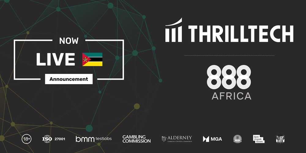 Promotional banner announcing a live event by Thrilltech and 888 Africa, with a network backdrop and 'NOW LIVE' text on the left.
