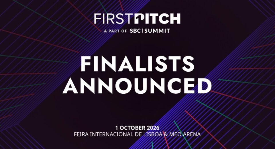 Banner announcing finalists: 'FINALISTS ANNOUNCED' on a dark purple diagonal-striped background with date '1 OCTOBER 2026' and Lisbon venue details (MEO Arena).
