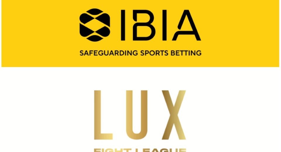 IBIA branding: yellow banner with the IBIA logo and the slogan 'Safeguarding Sports Betting' above 'LUX Fight League' in gold.