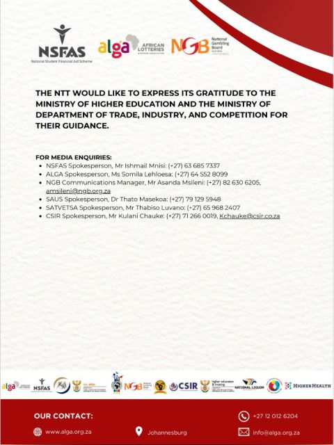 Formal letter-style document with government and partner logos, a note thanking ministries, a media inquiries contact list, and a bottom row of partner logos.