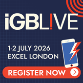 Promotional banner for iGB Live conference, 1–2 July 2026 at ExCeL London, with a REGISTER NOW button and a phone icon graphic.