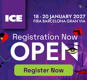 Event banner for ICE Barcelona 2027: Registration Now Open, 18–20 January at Fira Barcelona Gran Via; green Register Now button.